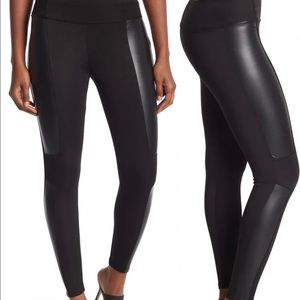 Spanx- Black and Faux metallic Leather on sides